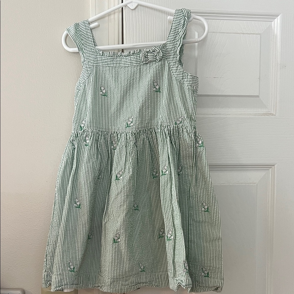 Janie and Jack Green Striped Dress with Floral Accents